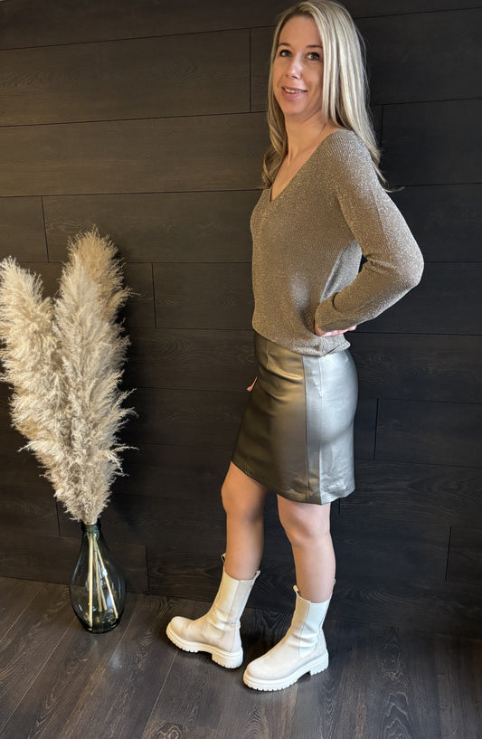 Bronskleurig/zilver lederen rokje oraije