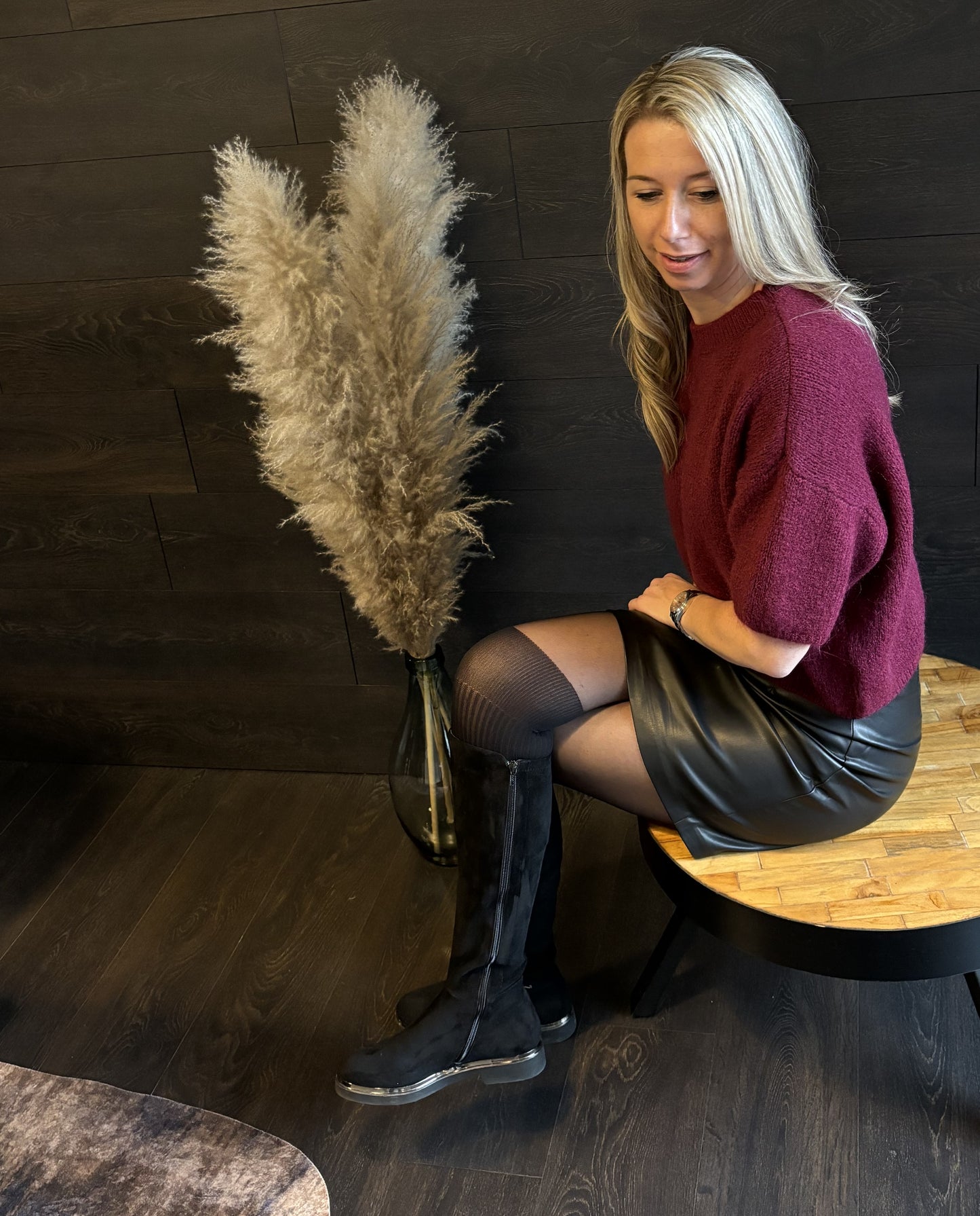 bordeaux pull met korte mouw