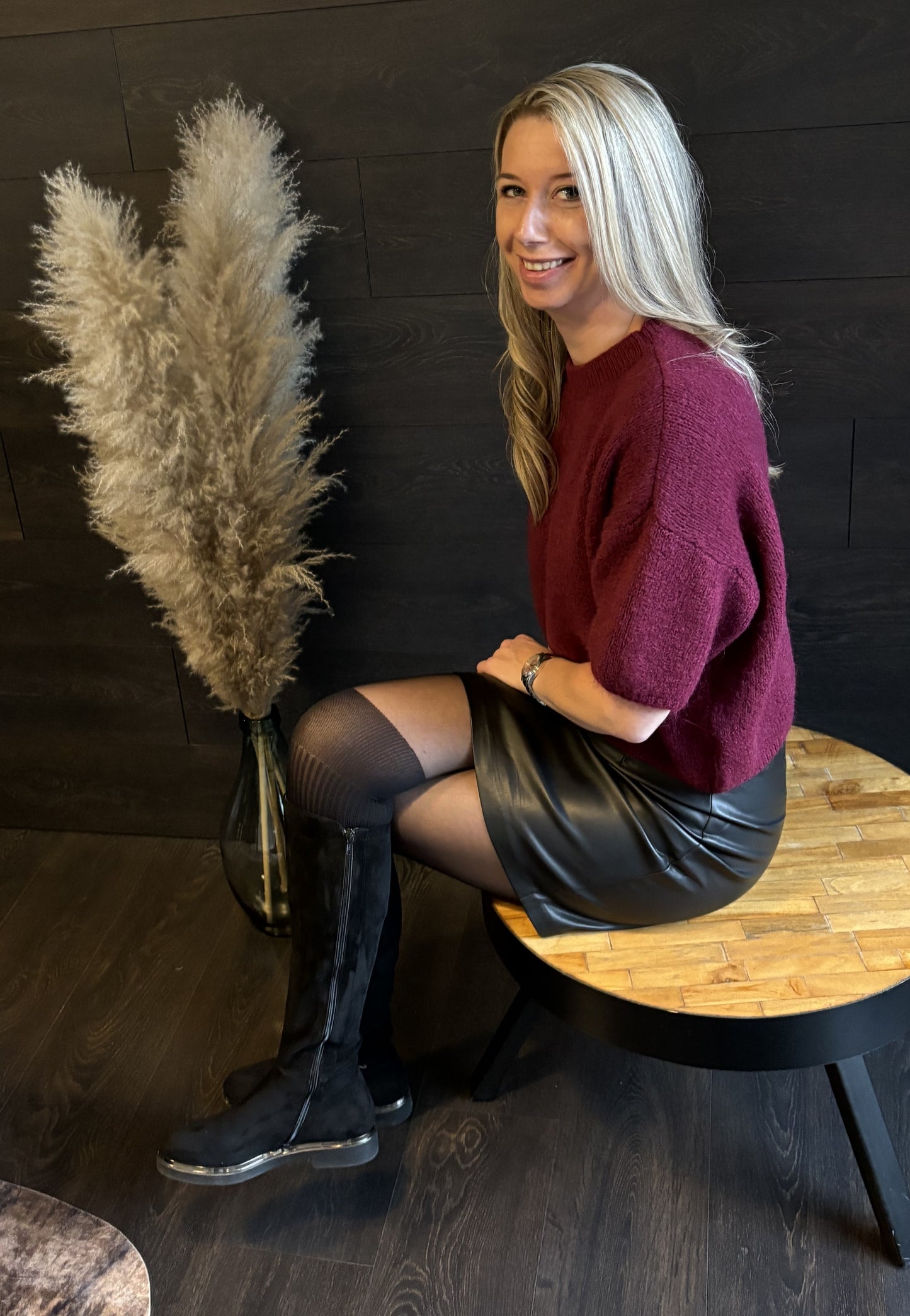 bordeaux pull met korte mouw