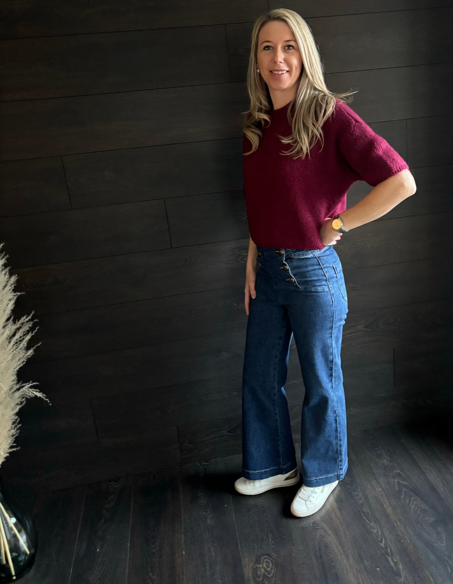 bordeaux pull met korte mouw