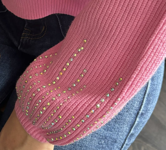 Roze trui met glitter parels