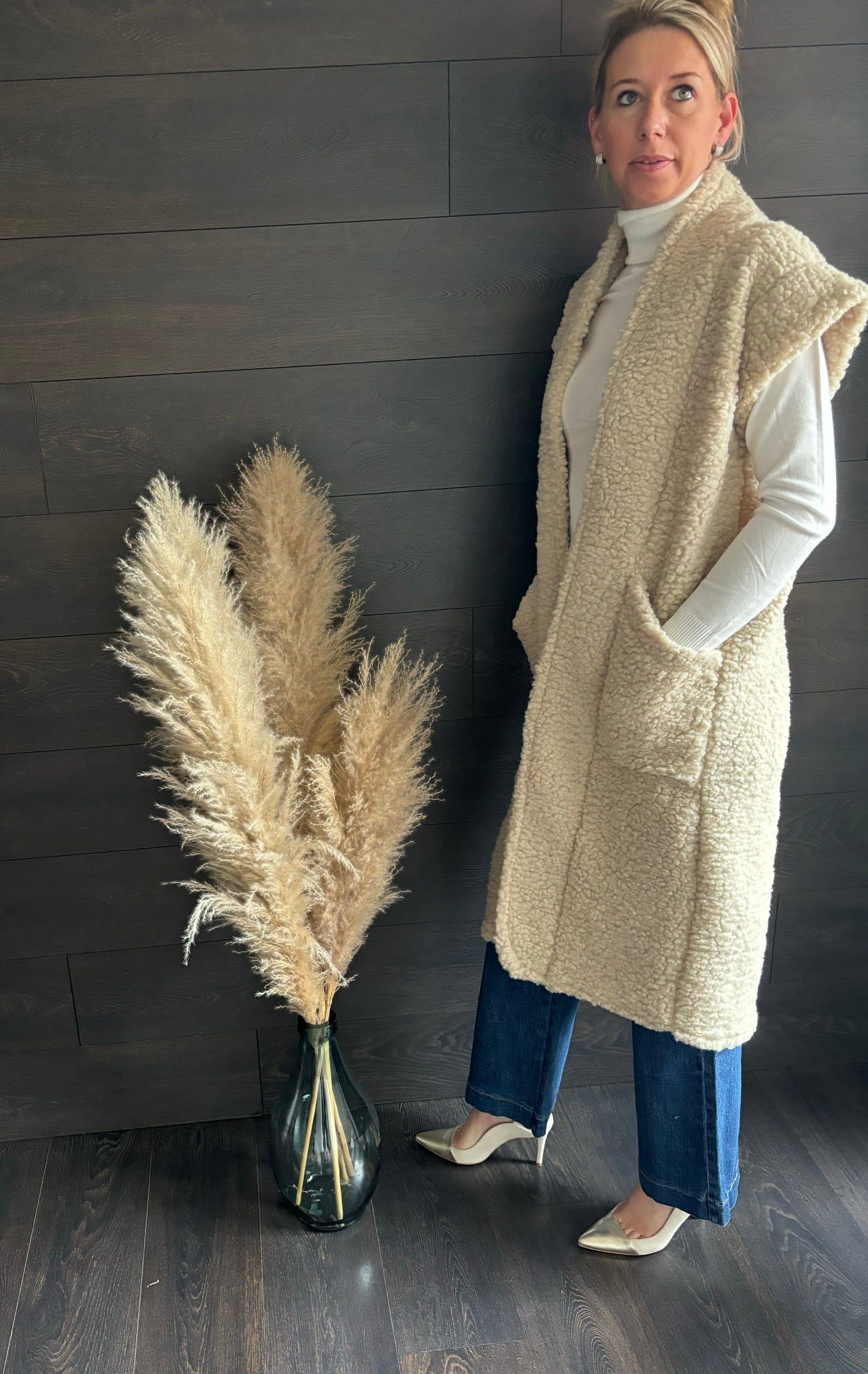 Lange teddy bodywarmer